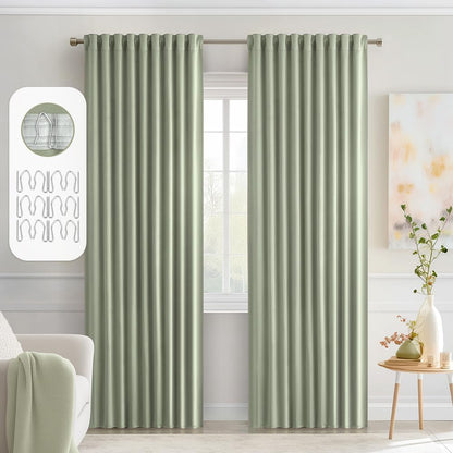 MIULEE Back Tab Sage Green Curtains 90 Inch Long 2 Panels Set for Living Room Bedroom Privacy, Rod
