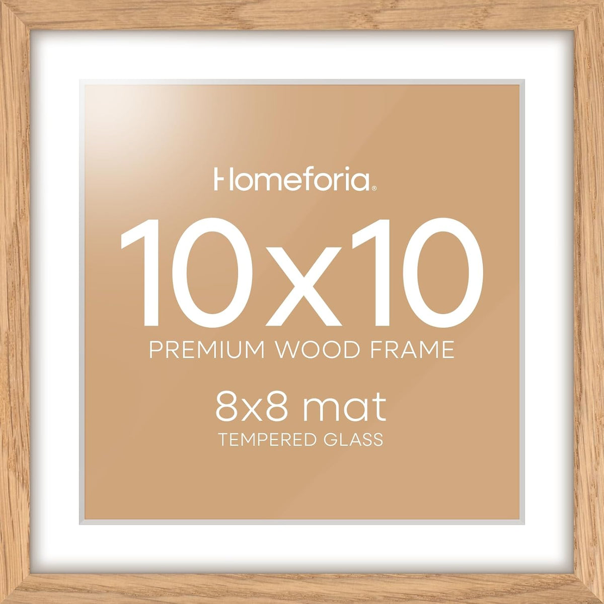 Homeforia 10x10 Picture Frame Wood, High-End Natural Oak 10 x 10 Thin Square Poster Frames with Mat