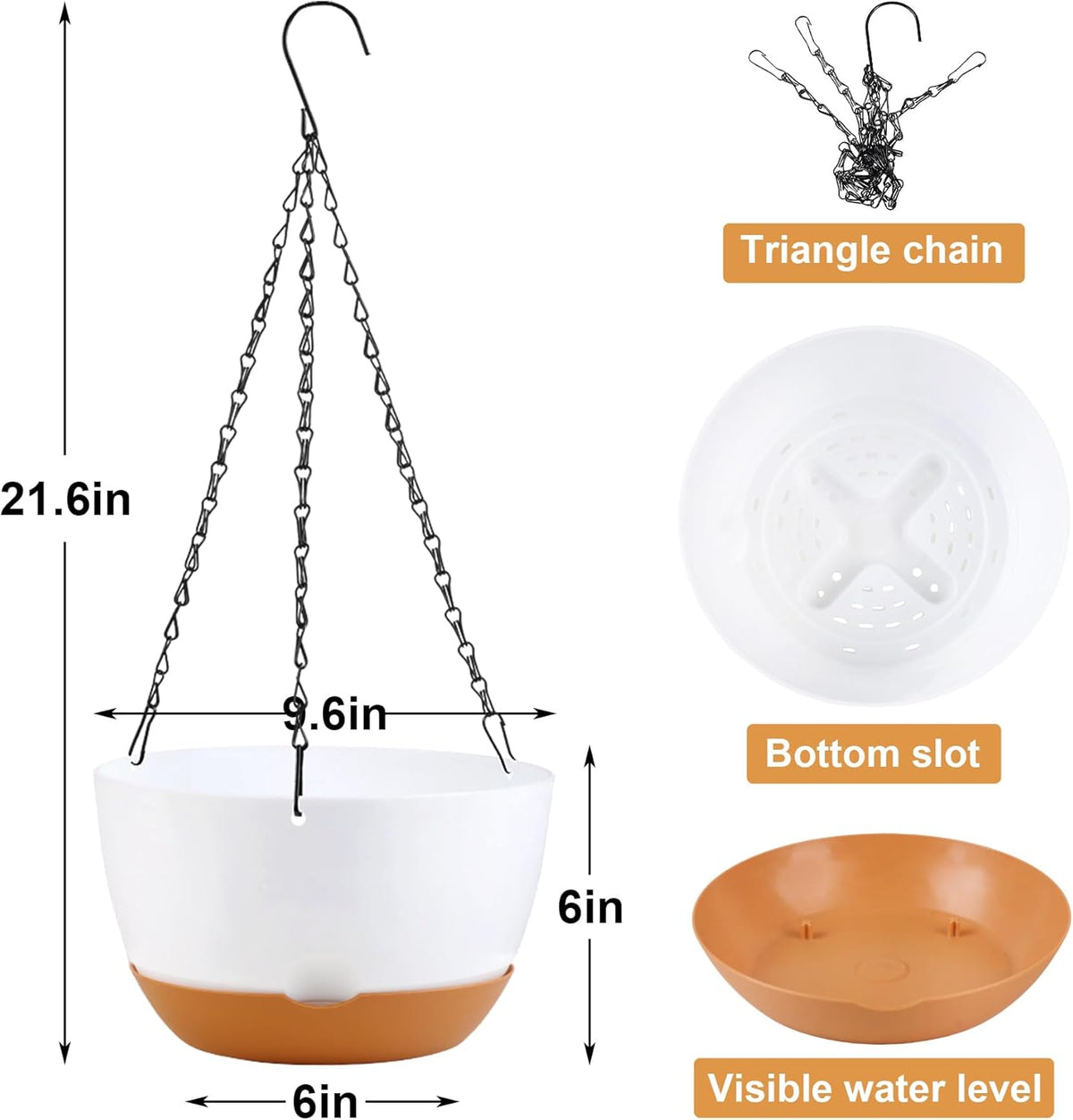 10 inch Hanging Planters for Indoor Outdoor Plants with Self-Watering Pots, 3 Pack Plastic Hanging