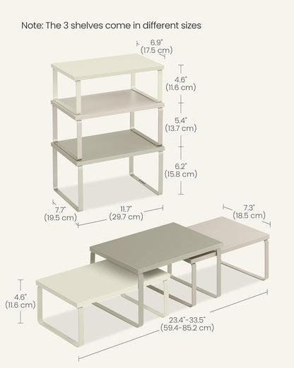 SONGMICS Cabinet Organizer Shelf, Set of 3 Kitchen Counter Shelves, Kitchen Storage, Spice Rack