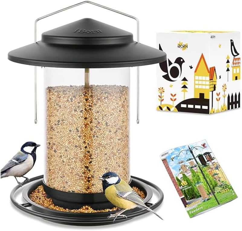 iBorn Metal Bird Feeders for Outdoors Hanging,Wild Bird Feeders for Cardinal,18cm Large Roof&Tray