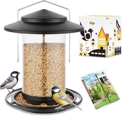 iBorn Metal Bird Feeders for Outdoors Hanging,Wild Bird Feeders for Cardinal,18cm Large Roof&Tray