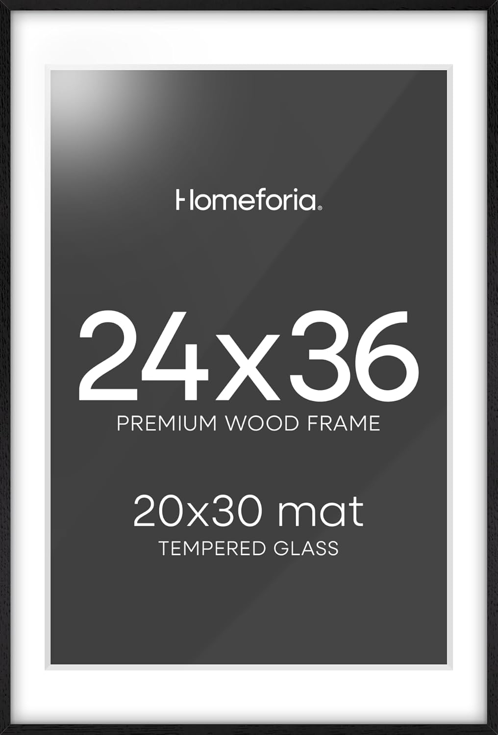 Homeforia 24x36 Black Wood Frame, High End Oak 24x36 Large Wooden Poster Frames with Mat 20x30 inch