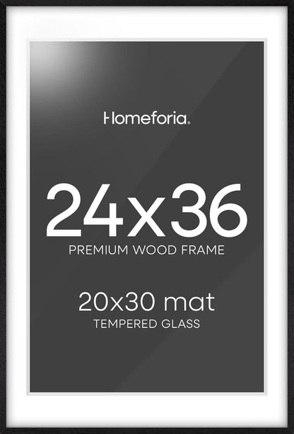 Homeforia 24x36 Black Wood Frame, High End Oak 24x36 Large Wooden Poster Frames with Mat 20x30 inch
