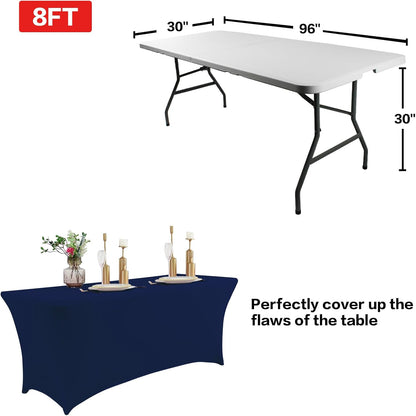 IVAPUPU 2 Pack 8FT Table Cloth for Rectangular Fitted Events Stretch Jean Blue Covers Washable