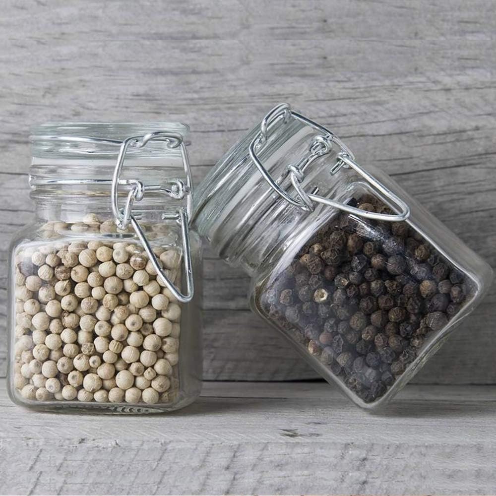 Spice Jars, 24 Pack 4oz Small Glass Jars with Airtight Hinged Lid, With 24 Spice Labels & Silicone
