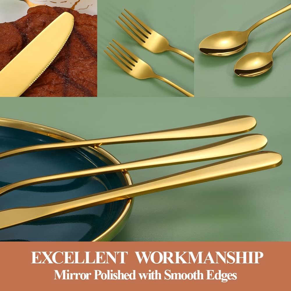Lazycorner 30 Pcs Gold Silverware Set for 6, Food Grade Stainless Steel Flatware Set Include