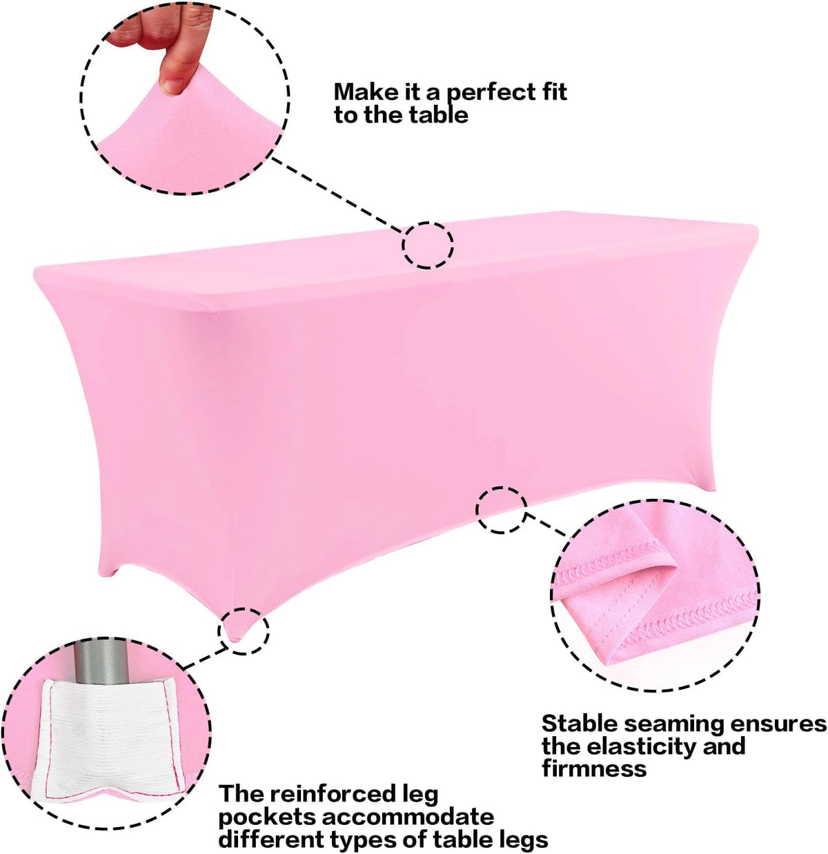 IVAPUPU 2 Pack 6FT Table Cloth for Rectangular Fitted Events Stretch Pink Table Covers Washable