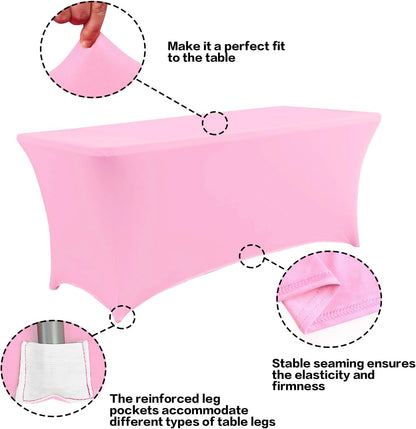 IVAPUPU 2 Pack 8FT Table Cloth for Rectangular Fitted Events Stretch Pink Table Covers Washable
