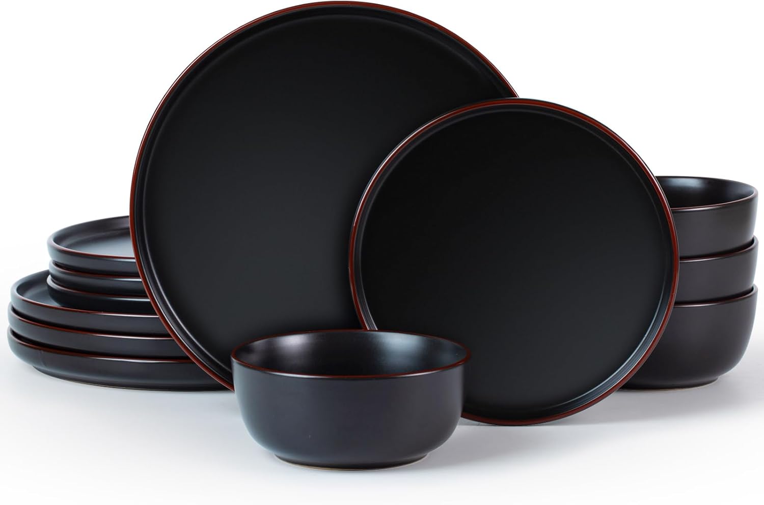 Famiware Mercury Plates and Bowls Sets, 12 Pieces Stoneware Dinnerware Sets, Dishes Set for 4