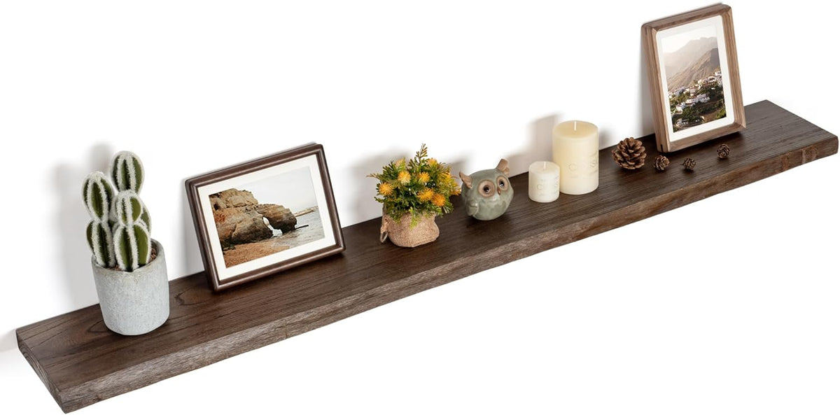 Floating Shelves for Wall Decor, Rustic Solid Elm Wood Live Edge Floating Shelves Wall Mounted