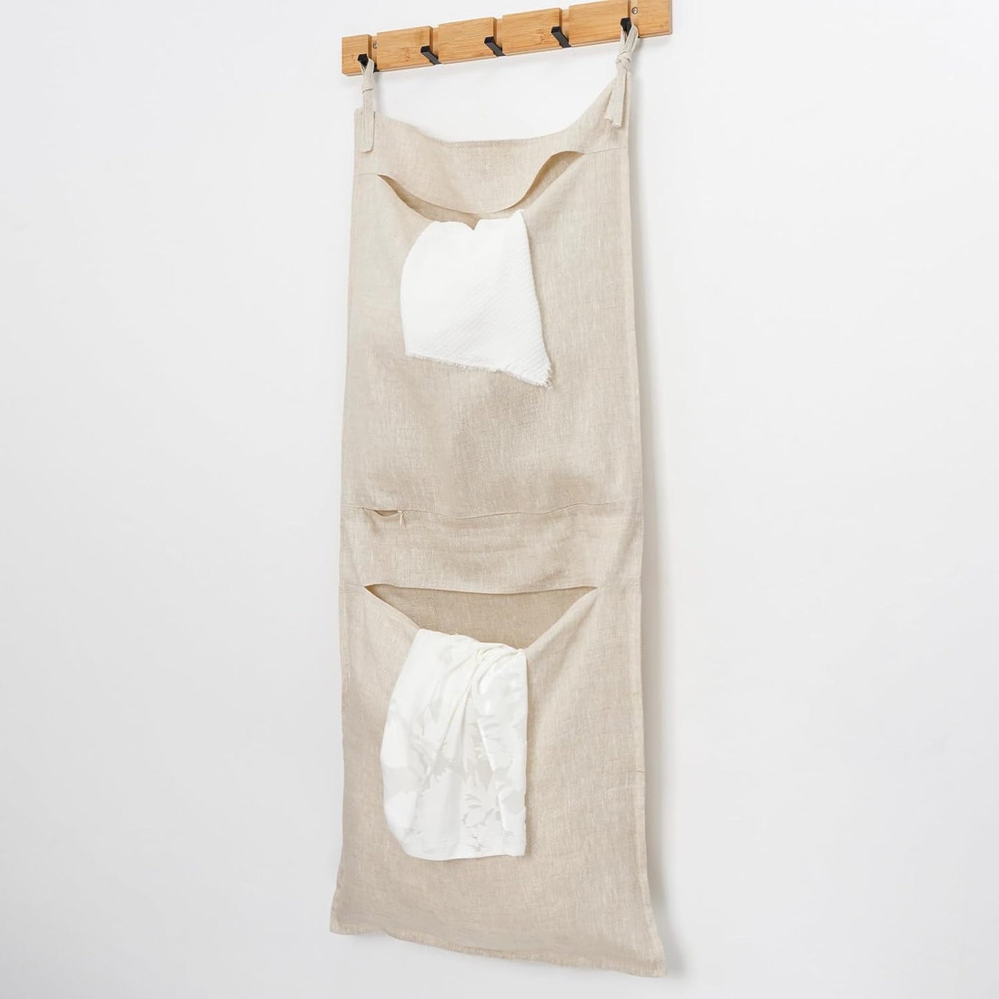 100% Linen Hanging Laundry Bag with 2 Compartments, Over the Door Laundry Hamper, Dirty Clothes