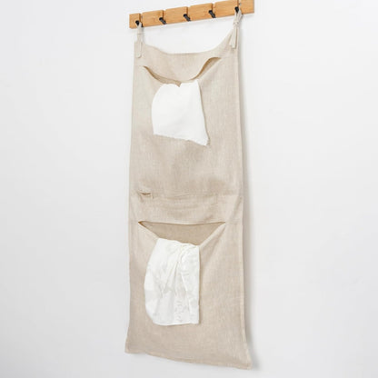 100% Linen Hanging Laundry Bag with 2 Compartments, Over the Door Laundry Hamper, Dirty Clothes