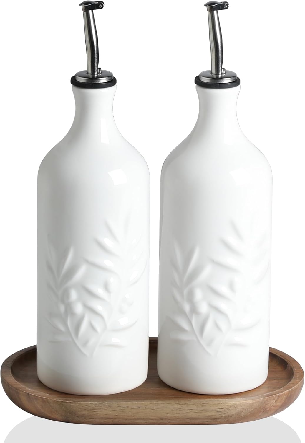 Sweejar Ceramic Olive Oil Dispenser Bottle, 20 Oz Relief Opaque Oil Cruet Protects To Reduce
