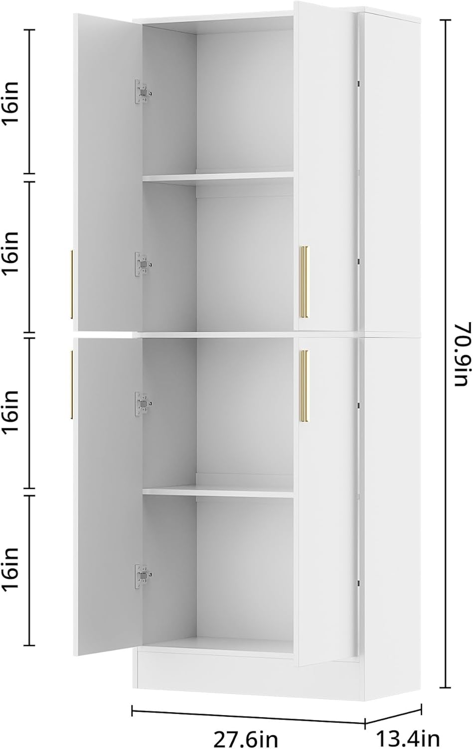 71" Tall Pantry Cabinet with 4 Doors, Kitchen Pantry Storage Cabinet, Freestanding Larder Cupboard
