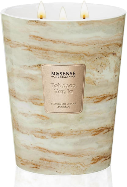 M&SENSE TobaccoVanilla Scented Candles for Home, 3-Wick Highly Scented Jar Candles, Extra Large