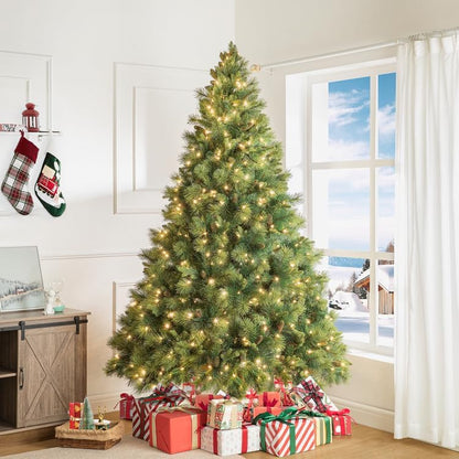 Naomi Home 7.5ft Christmas Tree with Lights, Realistic Traditional Prelit with Pine Cones, Foot