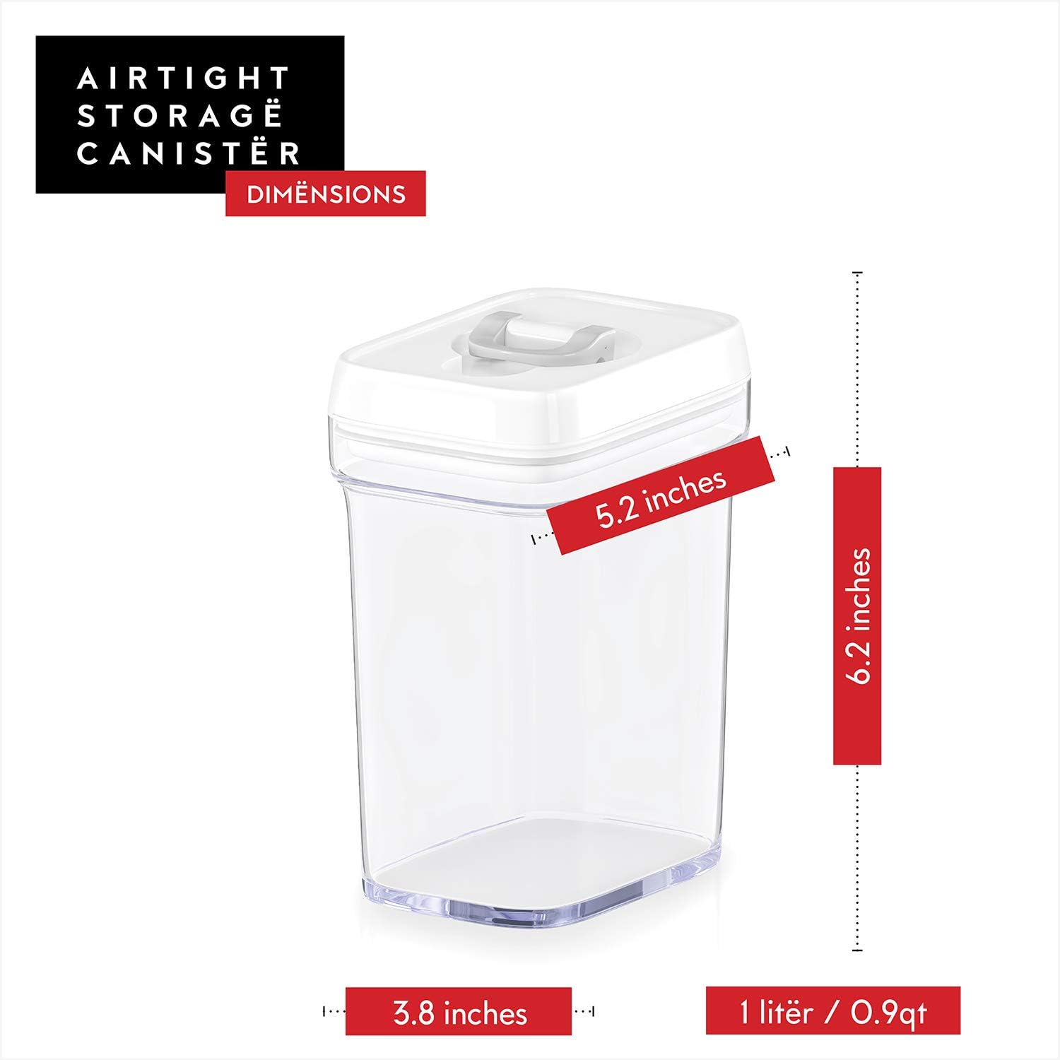 DWËLLZA KITCHEN Airtight Food Storage Containers for Pantry With White Lids – 6 Pack - Clear Air