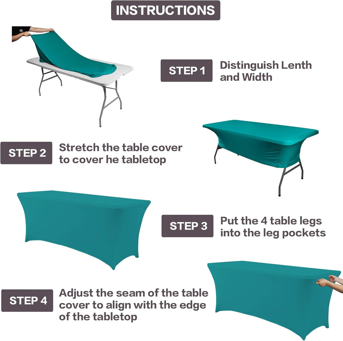 IVAPUPU 2 Pack 4FT Table Cloth for Rectangular Fitted Events Stretch Lake Blue Table Covers