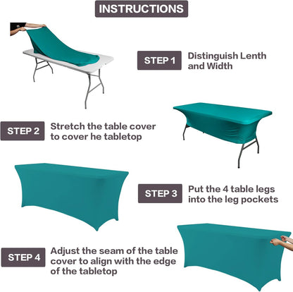 IVAPUPU 2 Pack 4FT Table Cloth for Rectangular Fitted Events Stretch Lake Blue Table Covers