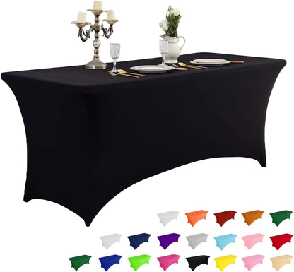 IVAPUPU 8FT Spring Table Cloth for Rectangular Fitted Events Stretch Black Table Covers Washable
