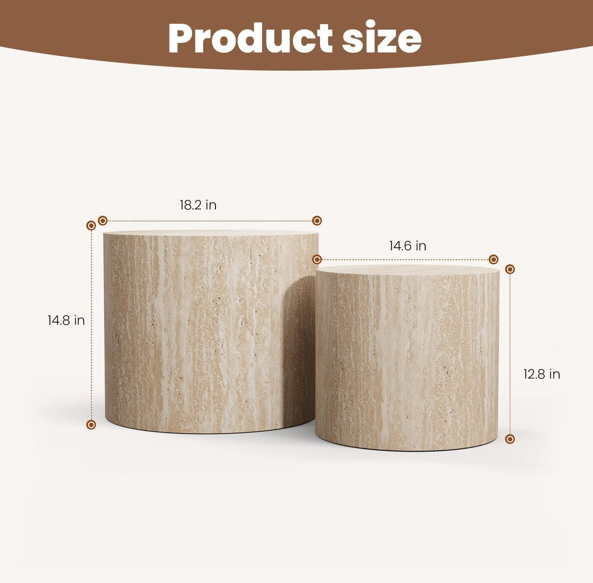 Round Nesting Coffee Table Set of 2 Modern Wood Coffee Tables Handcraft Drum Coffees Table