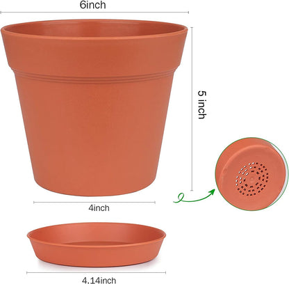 homenote Pots for Plants, 15 Pack 6 Inch Plastic Planters with Multiple Drainage Holes and Tray