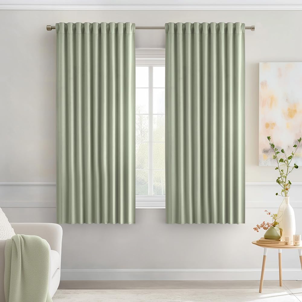 MIULEE Sage Green Back Tab Blackout Curtains 63 Inch Length 2 Panels Set for Living Room Bedroom