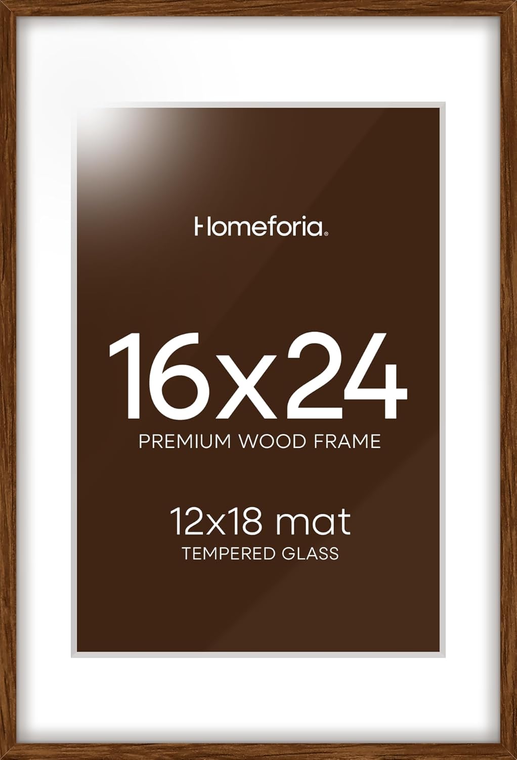 Homeforia Walnut Picture Frame 16x24, High End Dark Oak 16x24 Brown Wooden Frames with Mat 12x18