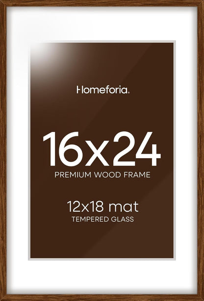 Homeforia Walnut Picture Frame 16x24, High End Dark Oak 16x24 Brown Wooden Frames with Mat 12x18