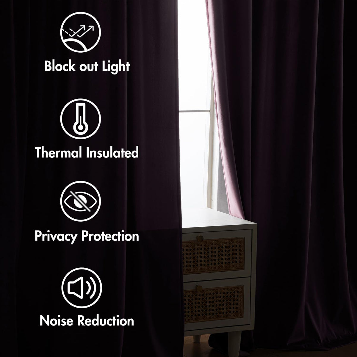 MIULEE Lavender Velvet Curtains 90 inches 2 Panels - Luxury Room Darkening Window Drapes for