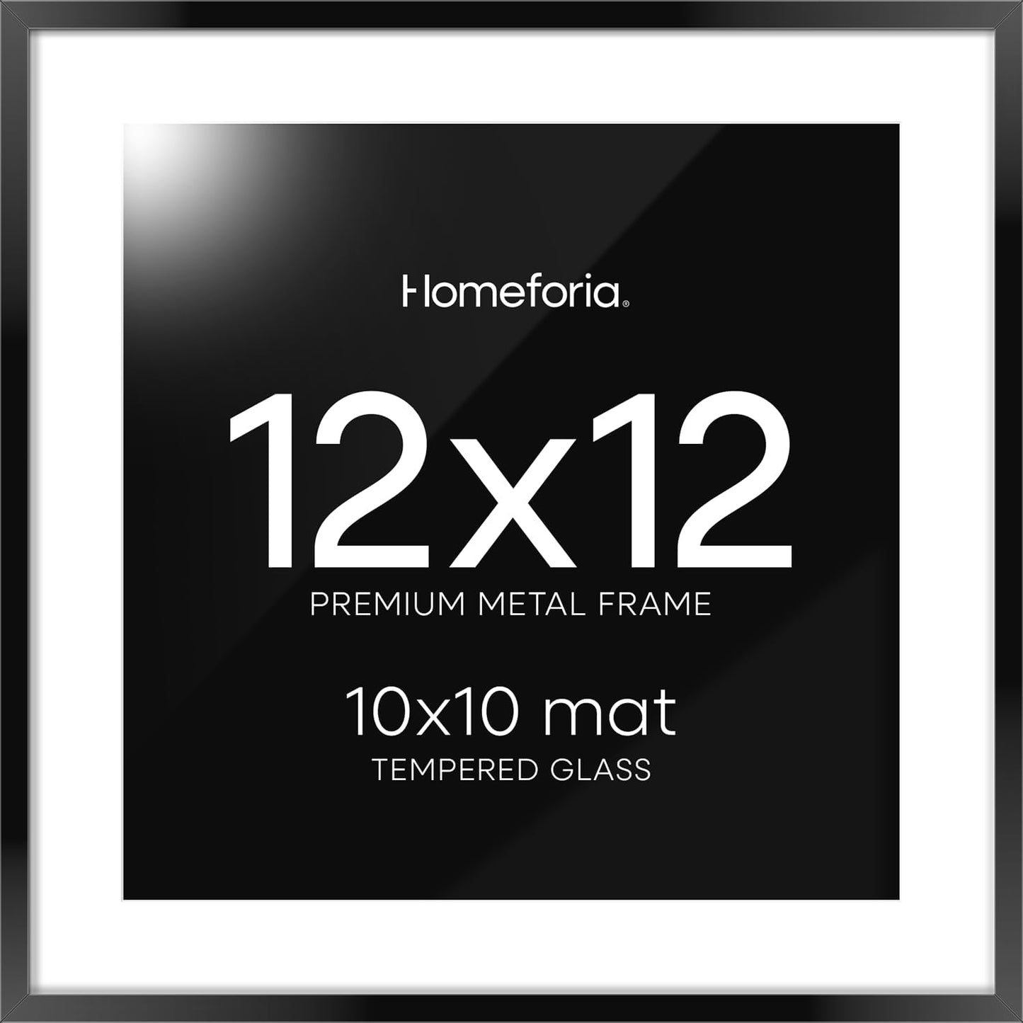 Homeforia Black 12x12 Picture Frames, High End Metal 12 x 12 Square Poster Frame with Mat 10 x 10
