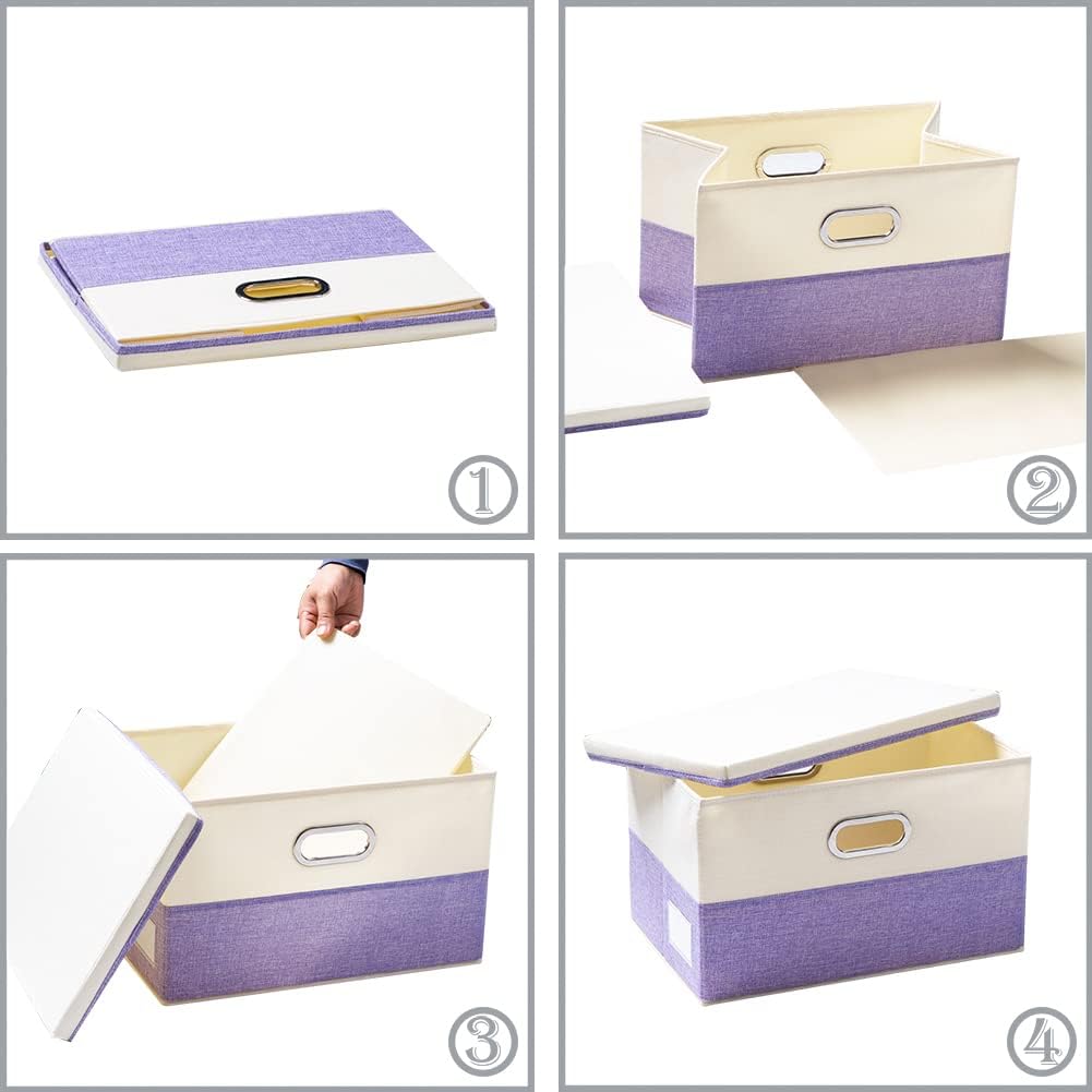 PRANDOM Collapsible Storage Bin with Lid [3-Pack] Fabric Foldable Storage Box Organizer Container
