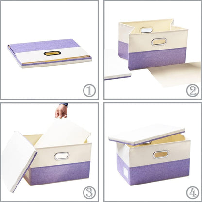 PRANDOM Large Foldable Storage Bins with Lids [3-Pack] linen Fabric Decorative Storage Boxes