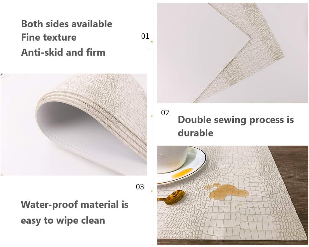 Waterproof PU Placemats, Faux Leather Hardboard Place Mats, Set of 8 Table Mats, Easy to Clean