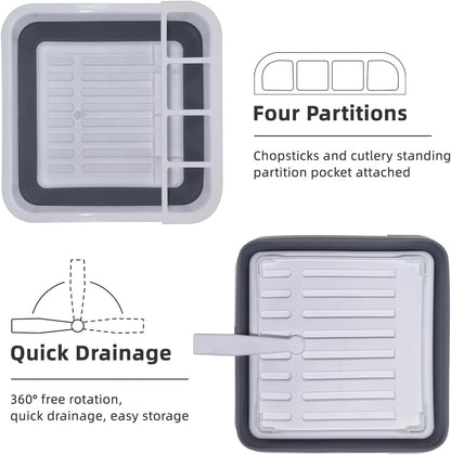 THANSTAR Collapsible Dish Drying Rack for RV Campers Portable Dinnerware Drainer Organizer for