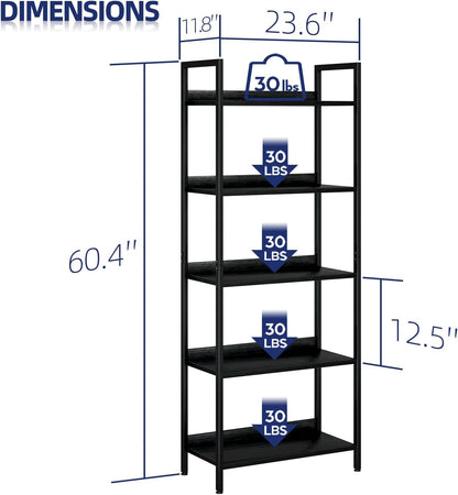 NUMENN Bookshelf, 5 Tier Bookshelves, Home Office Bookcase Shelf Storage Organizer, Free Standing