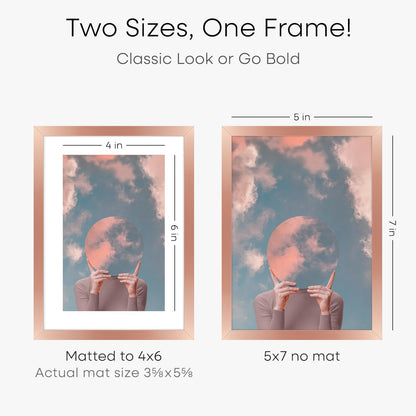 Homeforia Rose Gold 5x7 Picture Frame, High End Metal 5 x 7 Frames with Mat 4 x 6 for Print, 5by7