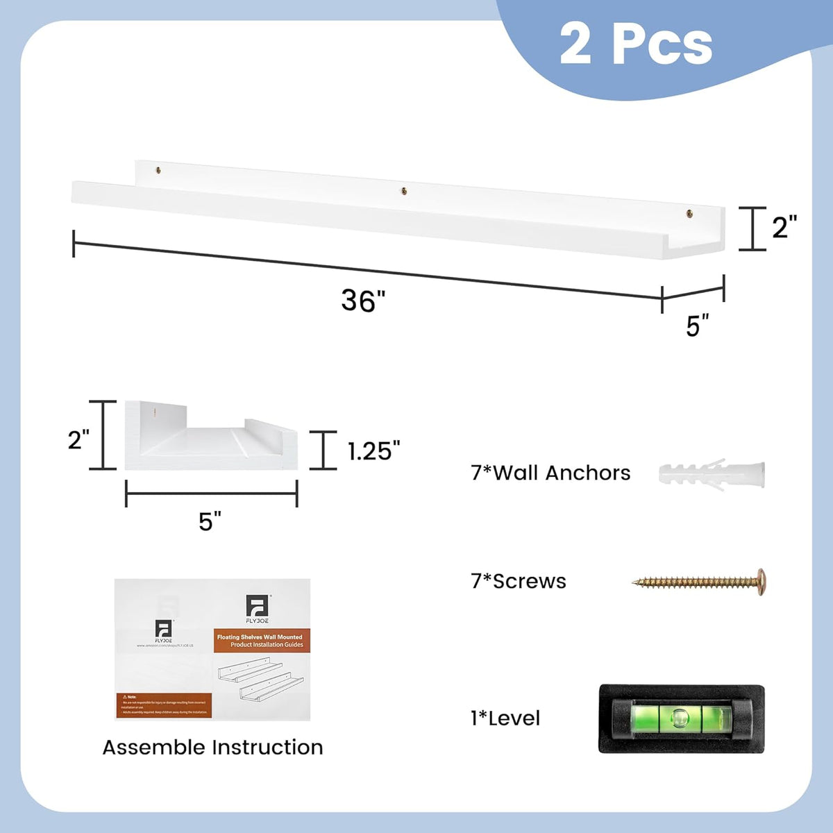 Picture Ledge Shelf for Wall, 36 inch Solid Pine Wood Nursery Book Shelves 2 Packs, Floating Ledge