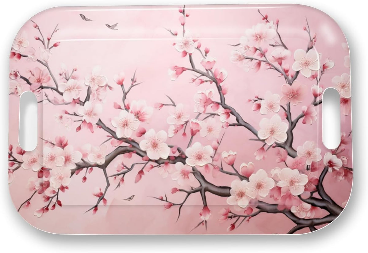 Serving Trays with Handles, 14.5 x 9.8 inch Rectangular Plastic Tray for Restaurant, Kitchen, Pink