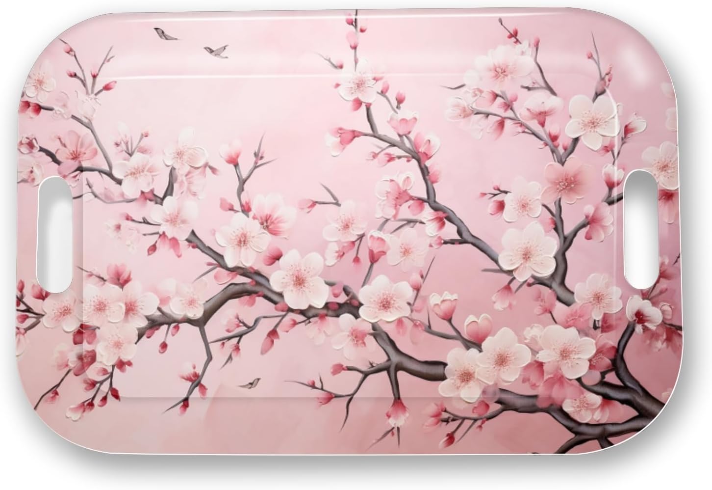 Serving Trays with Handles, 14.5 x 9.8 inch Rectangular Plastic Tray for Restaurant, Kitchen, Pink