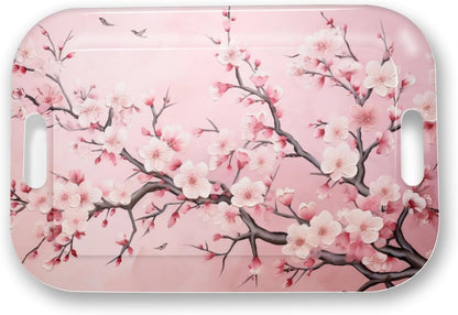 Serving Trays with Handles, 14.5 x 9.8 inch Rectangular Plastic Tray for Restaurant, Kitchen, Pink