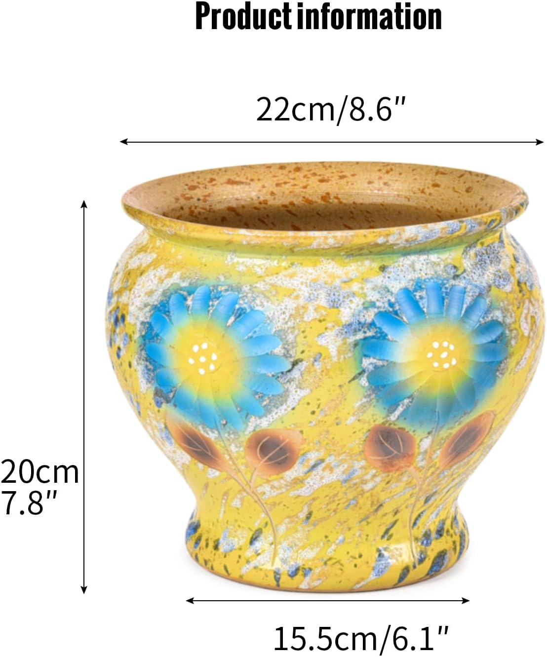 Sungmor Ceramic Hand Painted Succulent Flower Pots, 9 Inch Large Pottery Pots for Indoor Outdoor