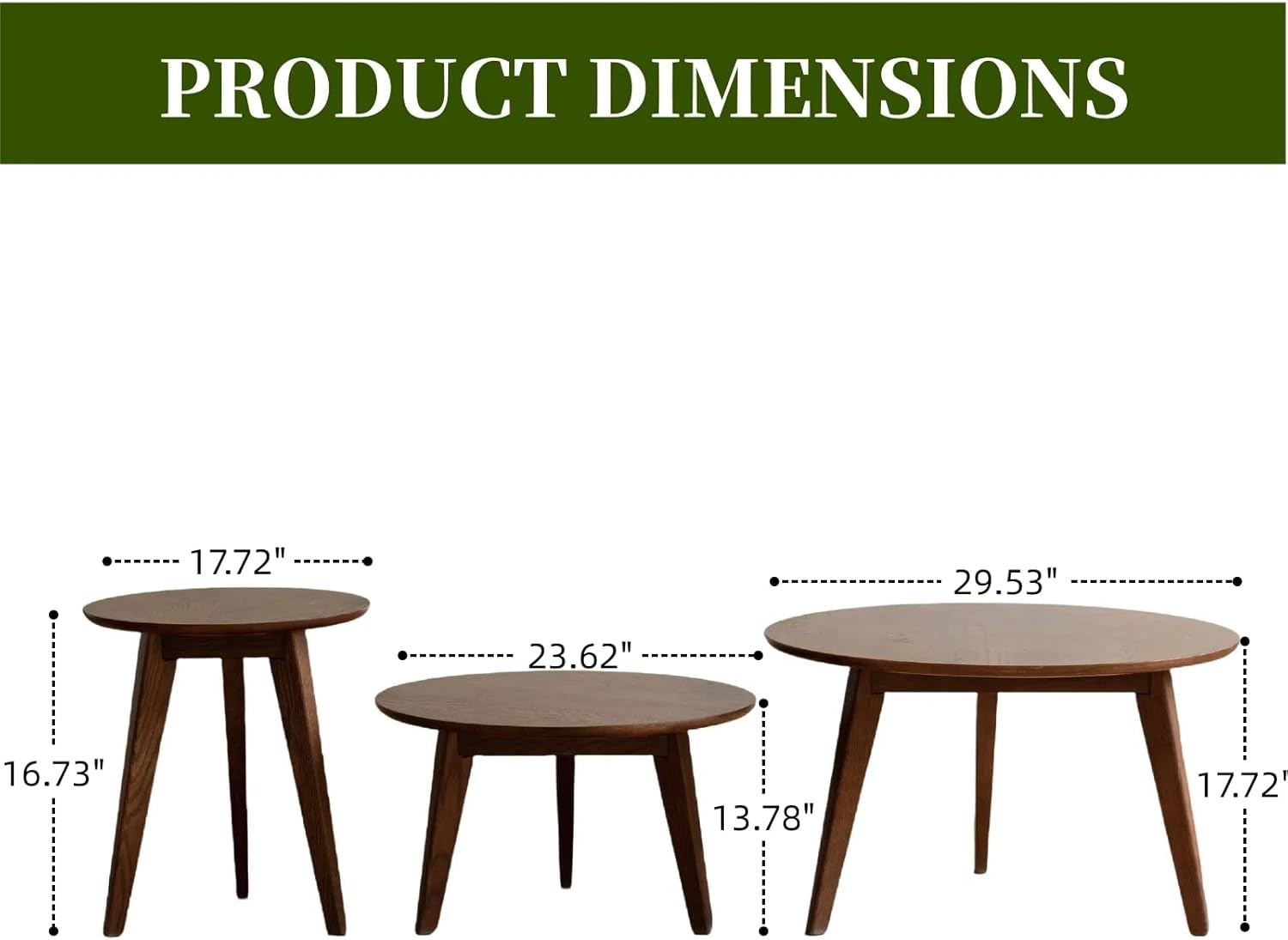 100% Solid Oak Wood Coffee Table Set, Round Coffee Table Combo Side Table w/Solid Wood Legs, Mid