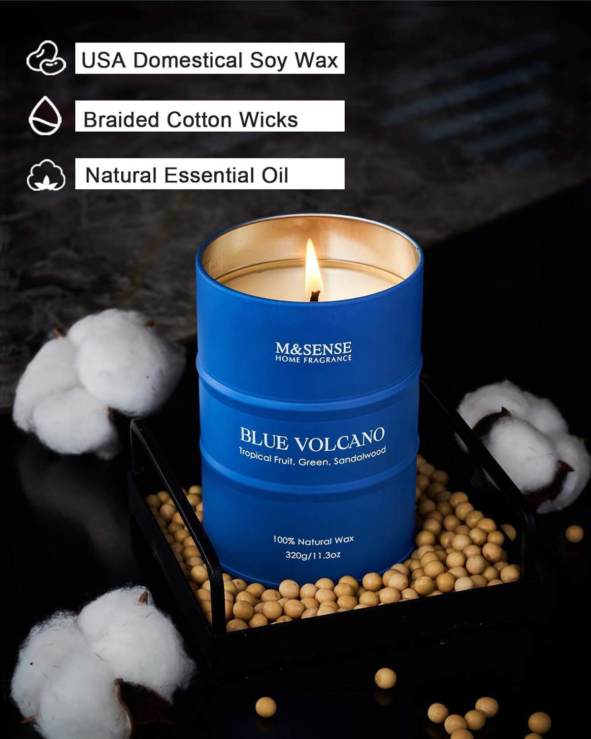 M&SENSE Tropical Fruit Soy Scented Candles Natural Non Toxic, Summer Candles 11.3oz 70 Hours Long