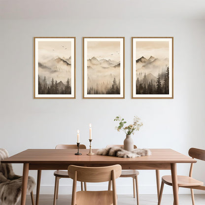Celestdeco Nature Misty Forest Framed Canvas Wall Art Set, Foggy Landscape Wall Decor, Watercolor