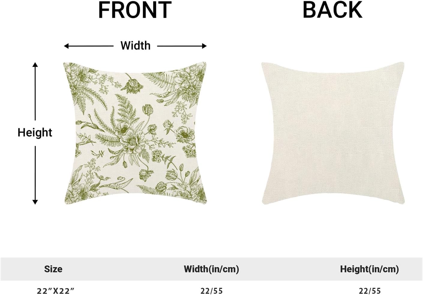 CXMEIFLY Sage Green Spring Pillow Covers 22 x 22 Inch Set of 2 for Chinoiserie Flowers Decor Throw