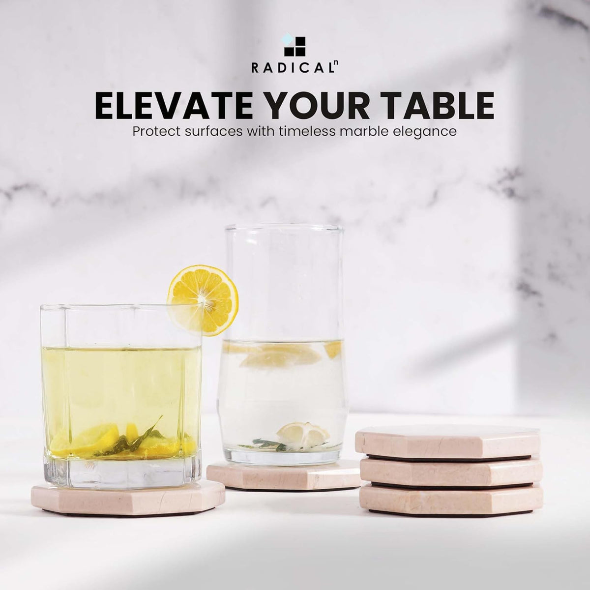 Radicaln Marble Coasters Star 3.5" Inches Verona Handmade Drink Coasters Set of 6 for Coffee Table