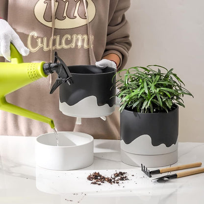 Nihow Self Watering Plant Pot: 6 Inch Ceramic Planter with Drainage Hole & Water Storage Plus for