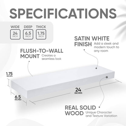Homeforia White Floating Shelves 24 inch, High End Solid Real Wood 24inch Bathroom Floating Shelf